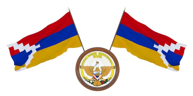 Bandeira nacional e a ilustração 3D do brasão de Artsakh Background para editores e designers Feriado nacional