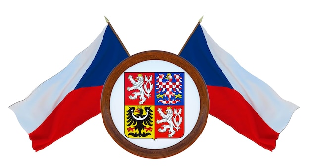 Foto bandeira nacional e a ilustração 3d do brasão de barbados background com bandeira da república checa