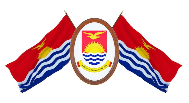 Bandeira nacional e a ilustração 3D do brasão de Barbados Background com bandeira de Kiribati