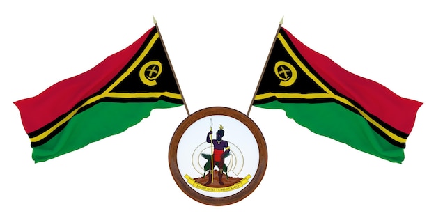 Bandeira nacional e ilustração 3D do brasão de armas de Vanuatu Background para editores e designers Feriado nacional