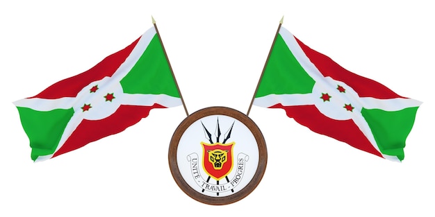 Bandeira nacional e ilustração 3D do brasão de armas do Burundi Background para editores e designers Feriado nacional