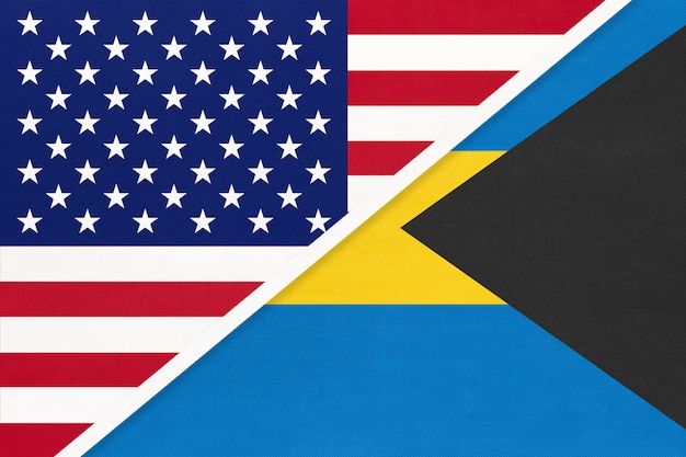 Bandeira nacional eua vs bahamas ilha. relação entre dois países.