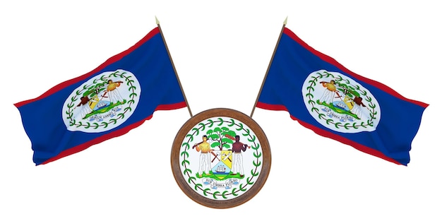 Bandeira nacional o e a ilustração 3D do brasão de armas de Belize Fundo para editores e designers Feriado nacional