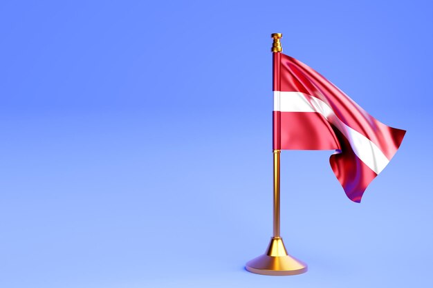 Bandeira nacional realista da AustriaxA em poste de aço em fundo azul isolado Bandeira de mesa em branco adequada para maquete de design ilustração 3DxA