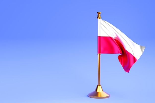 Bandeira nacional realista da PolôniaxA em poste de aço em fundo azul isolado Bandeira de mesa em branco adequada para maquete de design ilustração 3DxA