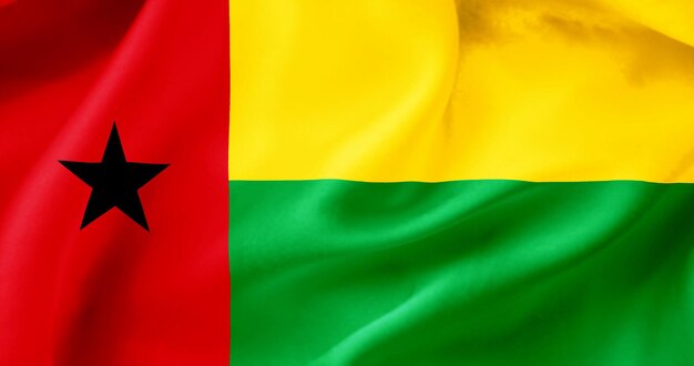 Bandeira ondulada da Guiné-Bissau Bandeira de um país livre A bandeira flutua no vento Têxteis satinados