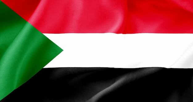 Bandeira ondulada do Sudão Bandeira de um país livre A bandeira voa no vento Têxteis satinados
