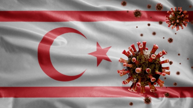 Bandeira ondulante do Chipre do Norte e vírus do microscópio coronavírus