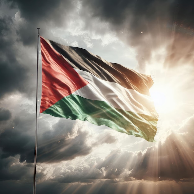 Foto bandeira palestina agitando em fundo de céu nublado