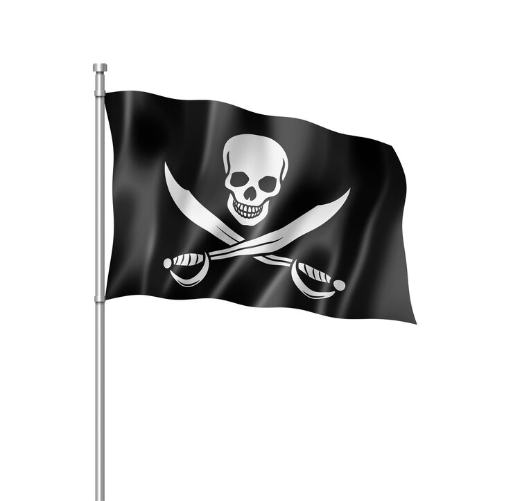 Foto bandeira pirata jolly roger tridimensional renderização isolada em branco