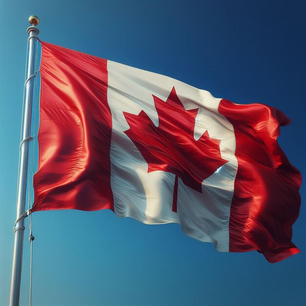 Bandeira realista do Canadá a agitar-se no céu