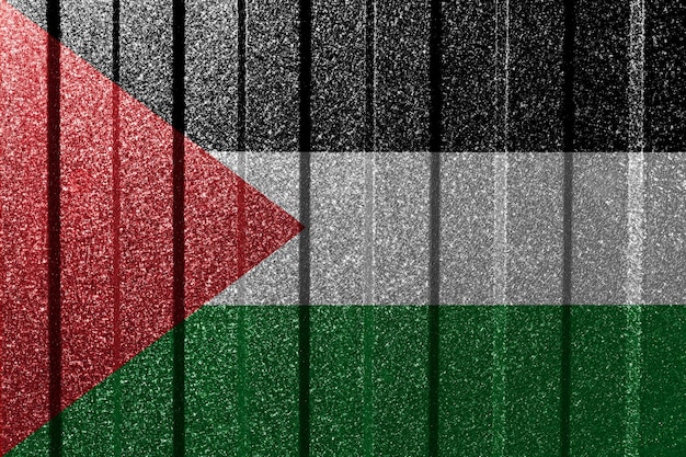 Bandeira texturizada da Palestina na parede de metal Fundo geométrico abstrato natural colorido com linhas