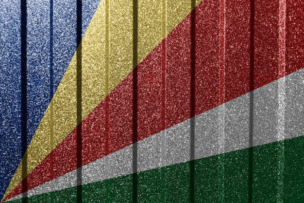 Bandeira texturizada das Seychelles na parede de metal Fundo geométrico abstrato natural colorido com linhas