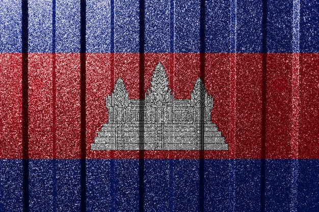 Bandeira texturizada do Camboja na parede de metal Fundo geométrico abstrato natural colorido com linhas
