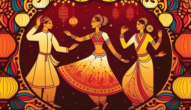 Bandeira tradicional de Diwali Ilustração de pessoas celebrando Diwali, um festival de luz na Índia