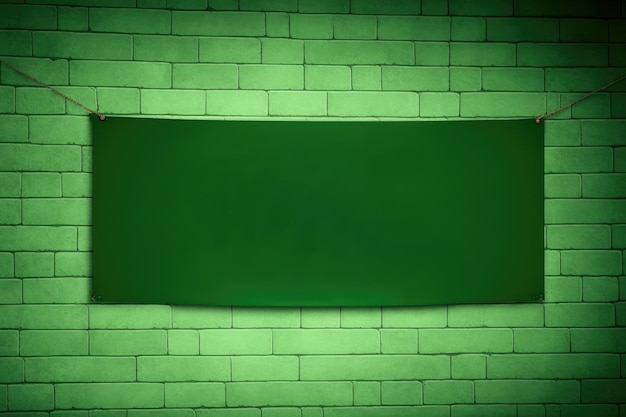 Bandeira verde vazia em uma parede de tijolos