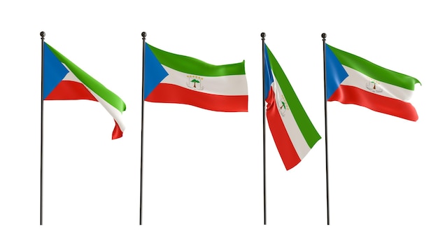 Bandeiras 3D da Guiné Equatorial de 4 tipos Bandeira da Guiné Ecuatorial com fundo branco ilustrador 3D