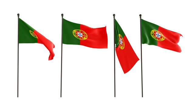 Bandeiras 3D de Portugal de 4 tipos Bandeira de Portugal com fundo branco ilustrador 3D