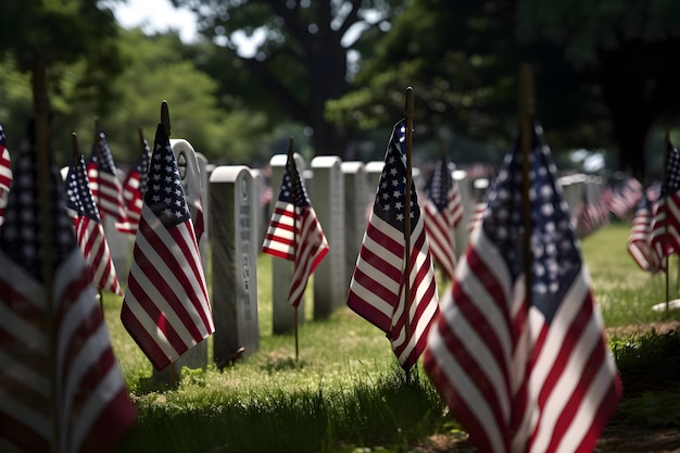 Bandeiras americanas no cemitério Veterans Memorial Day Generative AI 1