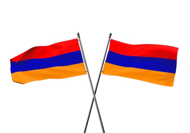 Bandeiras da Armênia cruzadas isoladas em um fundo branco d renderização
