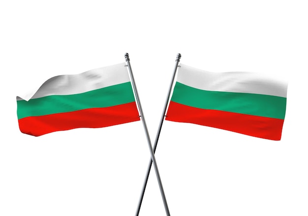 Bandeiras da Bulgária cruzadas isoladas em um fundo branco d renderização