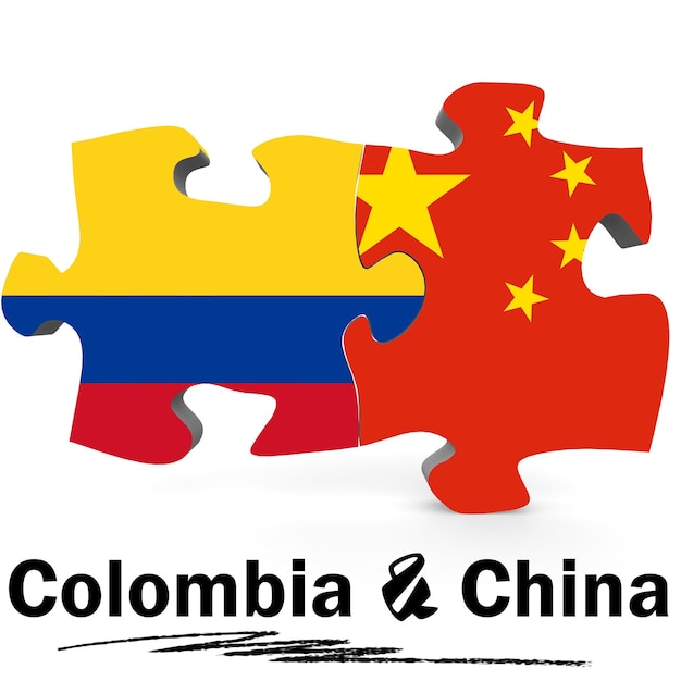 Bandeiras da China e da Colômbia em quebra-cabeça