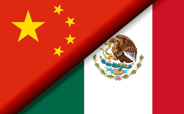 Bandeiras da China e do México divididas diagonalmente