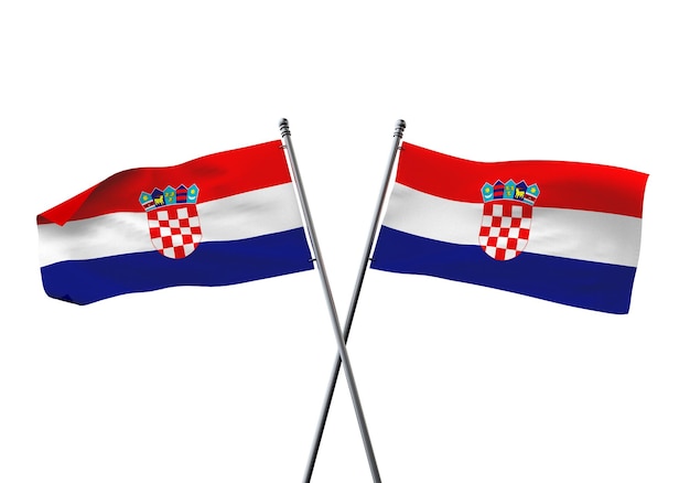 Bandeiras da Croácia cruzadas isoladas em um fundo branco d renderização