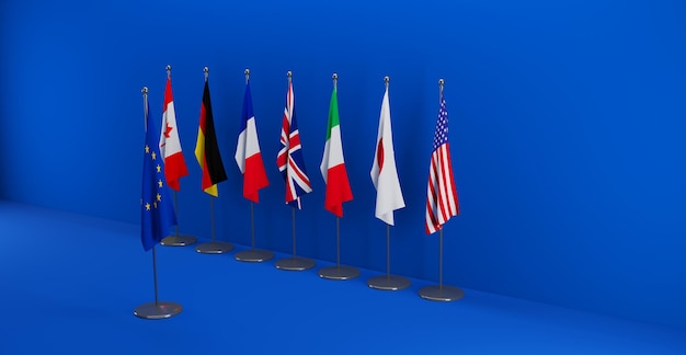 Foto bandeiras da cúpula do g7 dos membros do g7 grupo dos sete e lista de países e bandeira da europa grupo dos sete