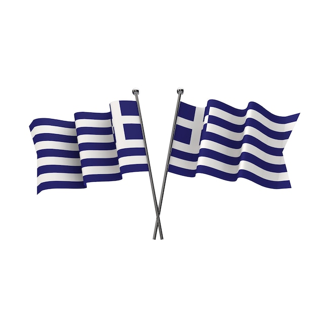 Bandeiras da Grécia cruzadas isoladas em uma renderização 3D de fundo branco