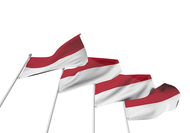 Bandeiras da Indonésia em uma fileira com uma renderização 3D de fundo branco