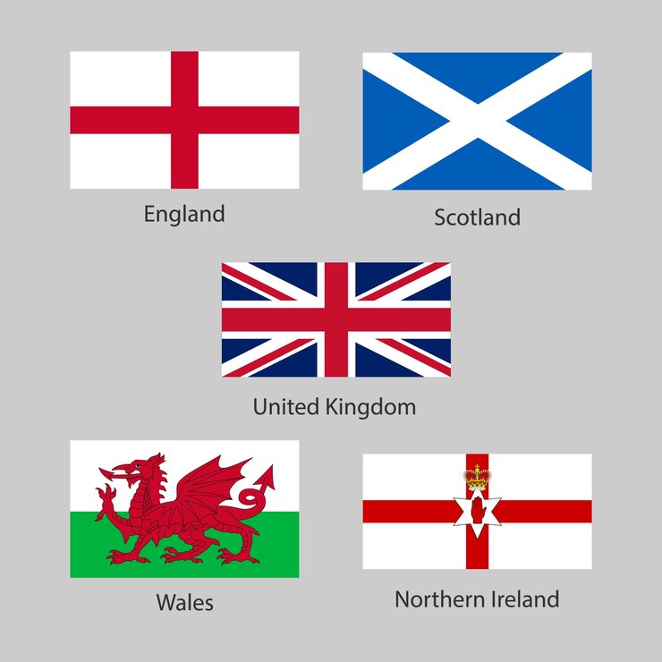 Foto bandeiras da inglaterra escócia irlanda do nortepaís de gales