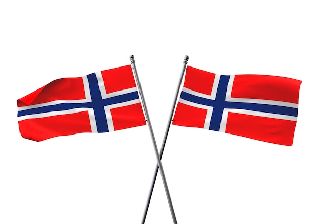 Bandeiras da Noruega cruzadas isoladas em um fundo branco d renderização