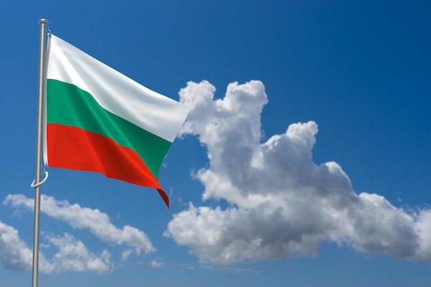 Bandeiras da República da Bulgária sobre ilustração 3D de fundo de céu azul