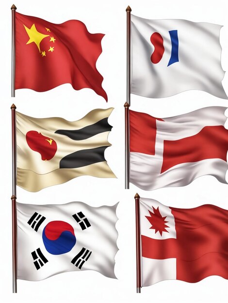 Bandeiras da Ásia Oriental Set Vietnã Malásia Taiwan Japão Coreia do Sul China Coreia do Norte e Mongólia Vector