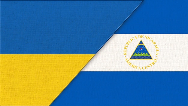 Bandeiras da Ucrânia e da Nicarágua Símbolos do estado ucraniano e nicaraguense