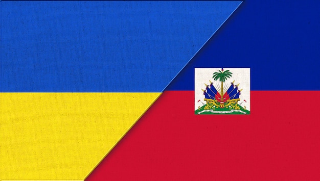 Bandeiras da Ucrânia e do Haiti Bandeiras ucranianas e haitianas em superfície de tecido