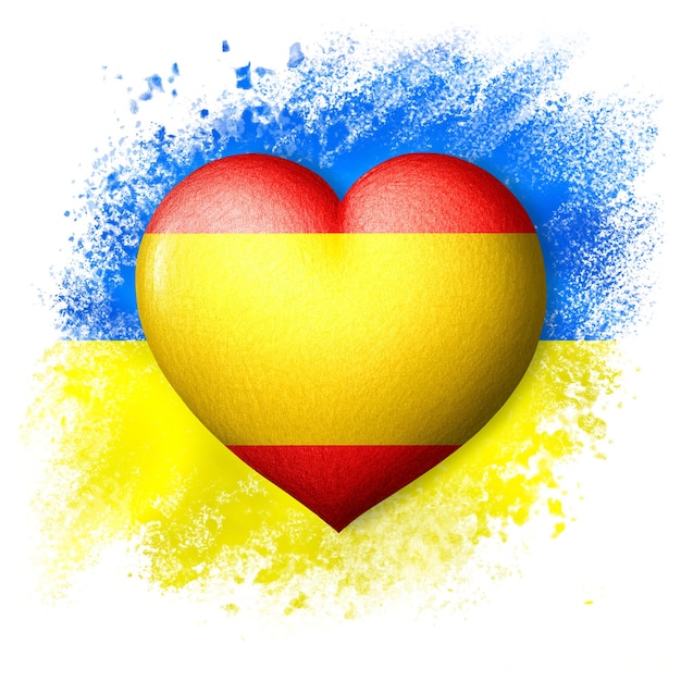 Bandeiras da Ucrânia e Espanha Cor do coração da bandeira