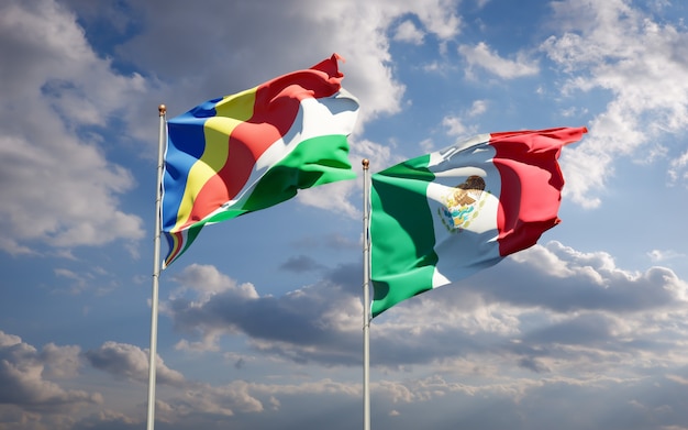 Bandeiras das Seychelles e do México. Arte 3D