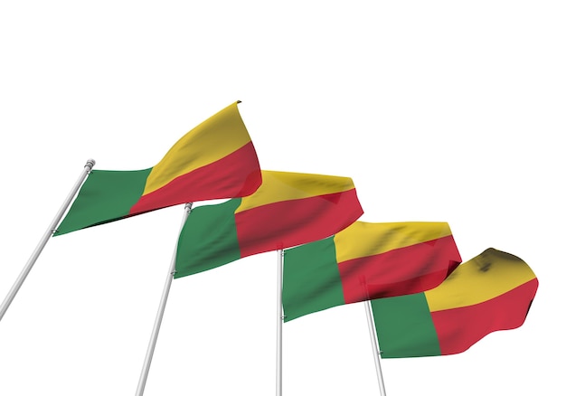 Bandeiras de Benin em uma fileira com uma renderização 3D de fundo branco