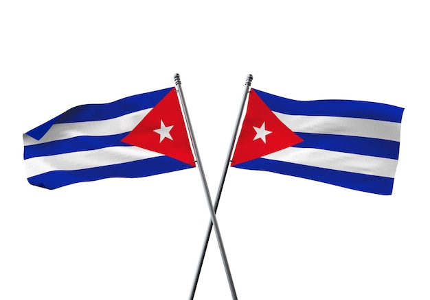 Bandeiras de Cuba cruzadas isoladas em um fundo branco d renderização