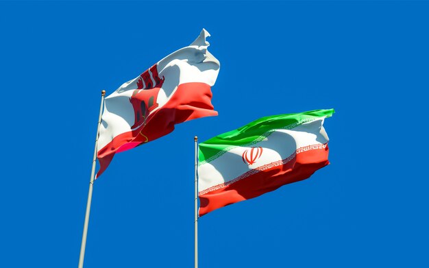 Bandeiras de Gibraltar e do Irã. Arte 3D