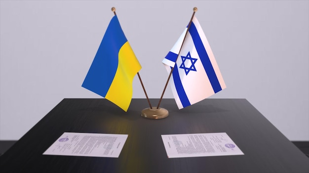 Bandeiras de Israel e da Ucrânia na política que encontram a ilustração 3D