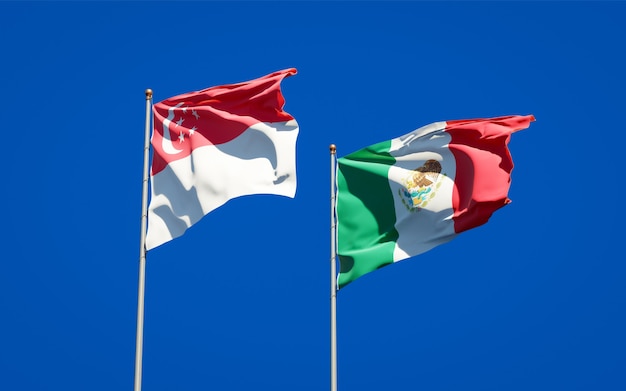 Bandeiras de Singapura e do México. Arte 3D
