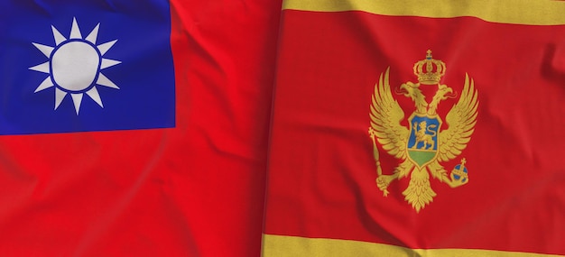 Bandeiras de Taiwan e Montenegro Linen flag closeup Bandeira feita de lona Taipei Asia Podgorica ilustração 3d