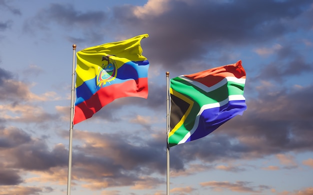 Bandeiras do Equador e da SAR Africana. Arte 3D