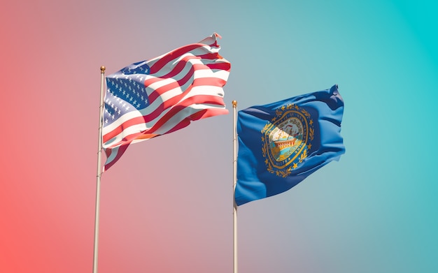 Bandeiras do estado de New Hampshire dos EUA em céu gradiente