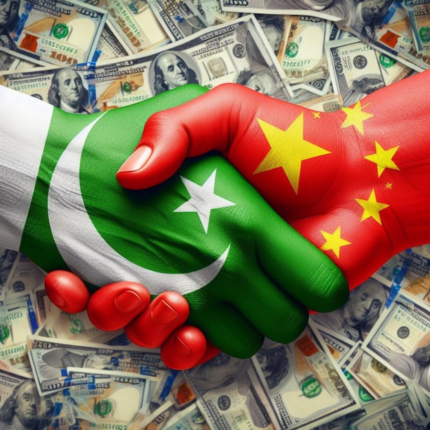 Bandeiras do Paquistão e da China apertam a mão