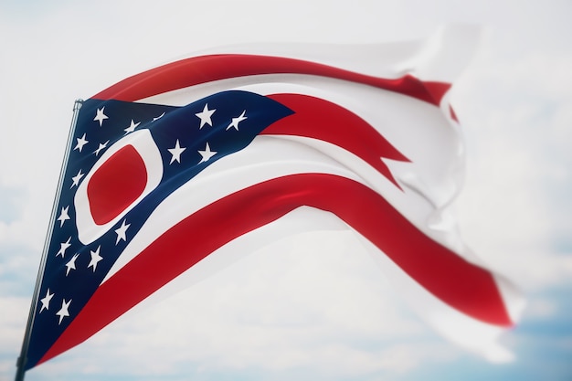 Bandeiras dos estados dos EUA. Bandeira do estado de Ohio. Ilustração 3D. Coleção de sinalizadores de Estados Unidos da América.