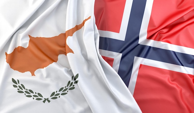 Bandeiras enroladas de Chipre e Noruega Renderização 3D